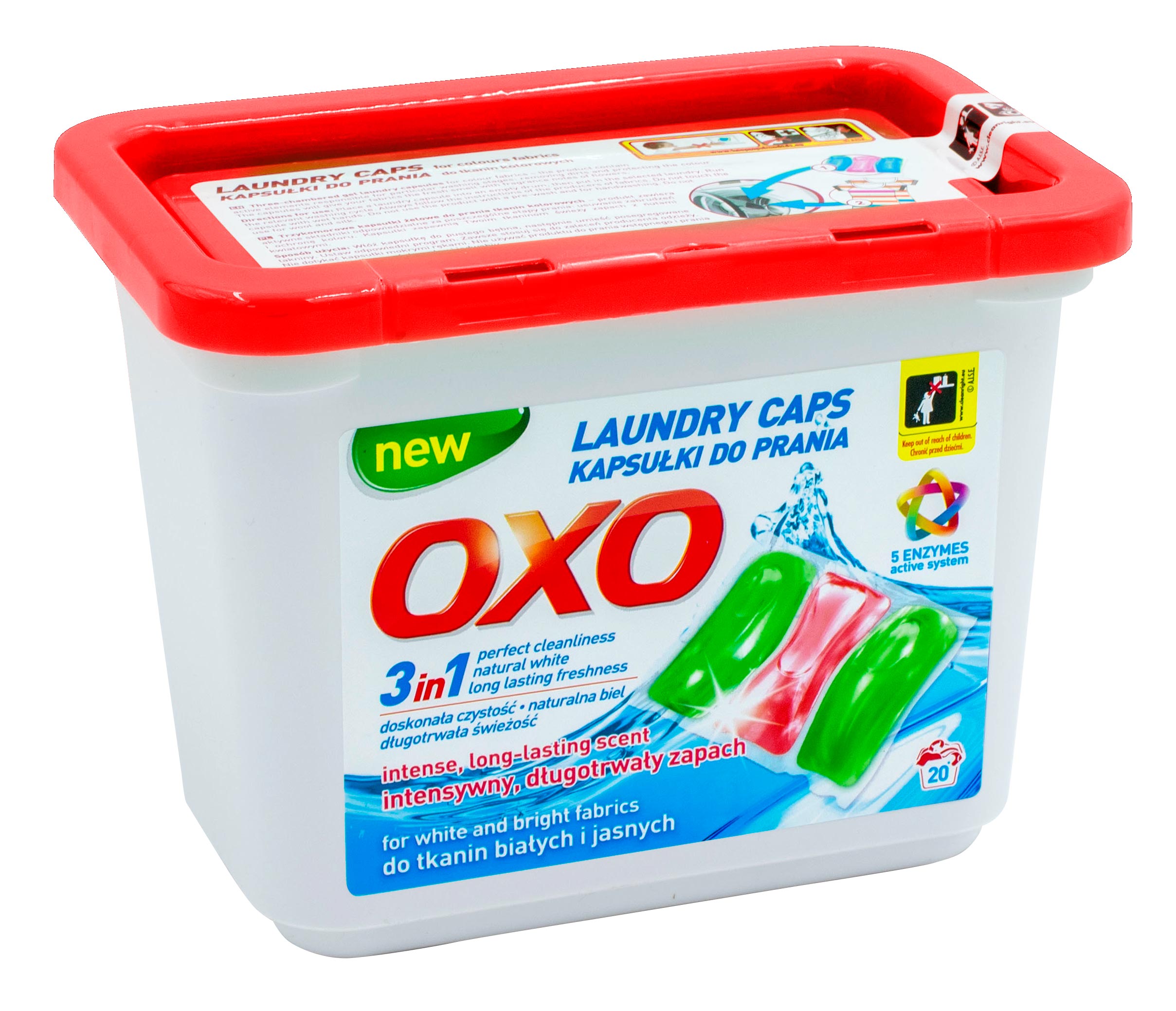 Żelowe kapsułki do prania białych i jasnych tkanin - OXO 20x21g