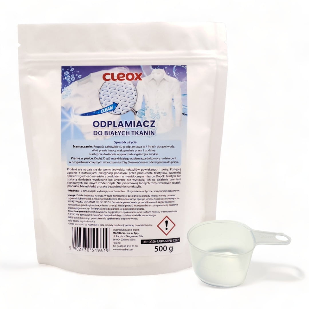 Odplamiacz do białych tkanin - Cleox (500g) + MIARKA